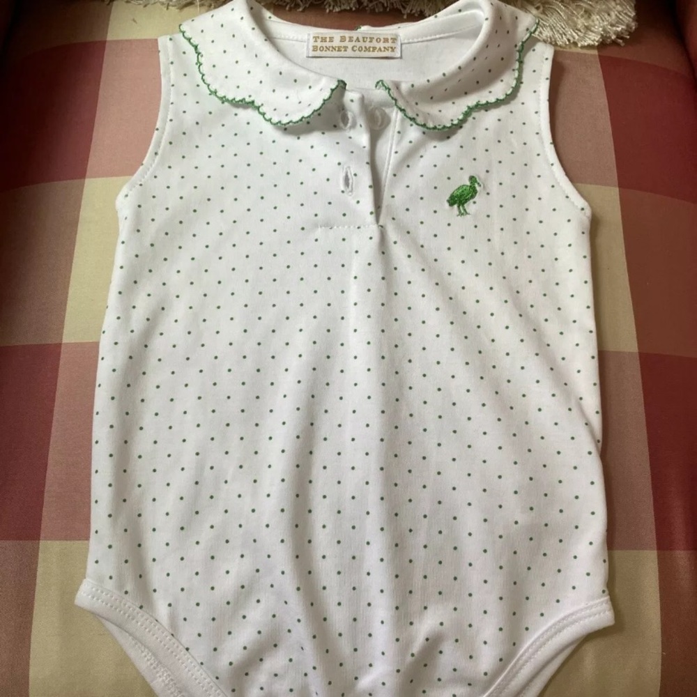 The Beaufort Bonnet Company green polka dot onesie